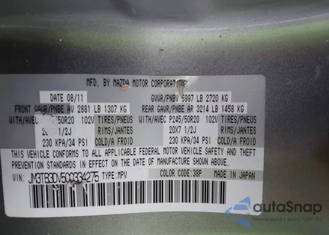 2012 Mazda Cx-9 Grand Touring z USA, uszkodzony, nr VIN JM3TB3DV5C0334275